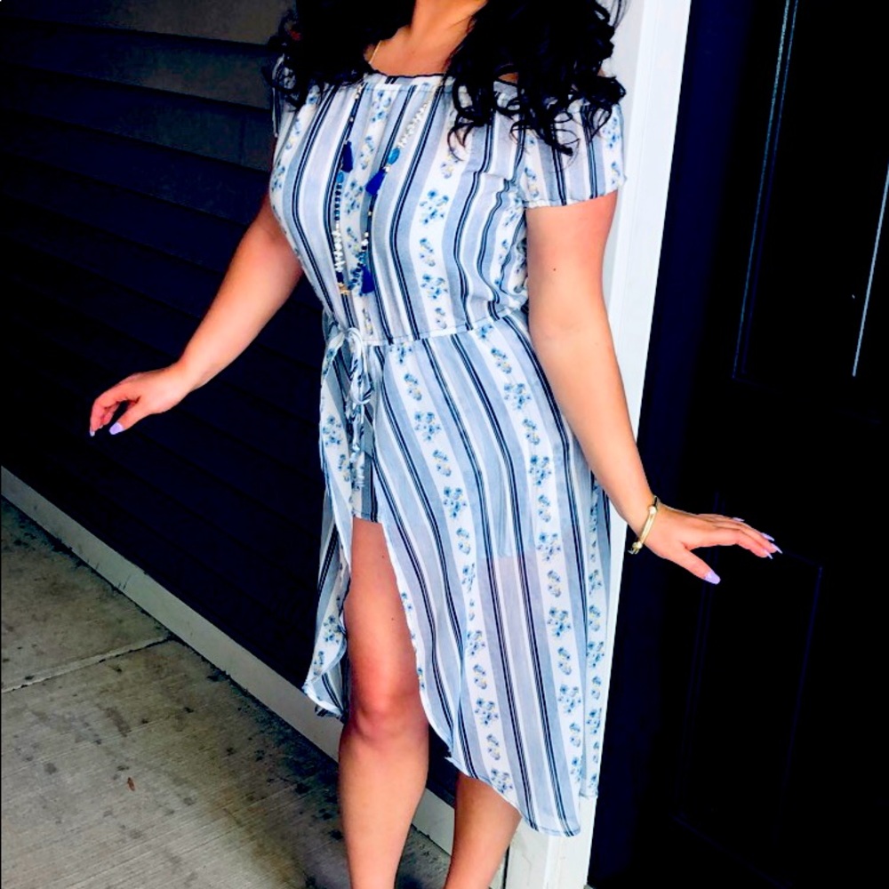 Blue and White Hi Low Romper